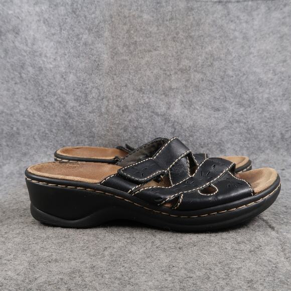 Clarks Shoes Womens 7.5 Sandals Fashion Slip On Bendables Leather Wedge Comfort - Picture 1 of 12